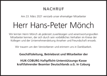 Anzeige von Hans-Peter Mönch von MGO