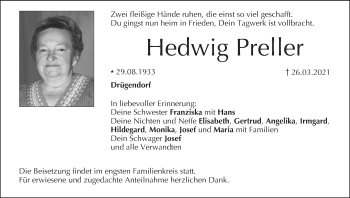 Anzeige von Hedwig Preller von MGO