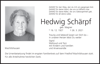 Anzeige von Hedwig Schärpf von MGO