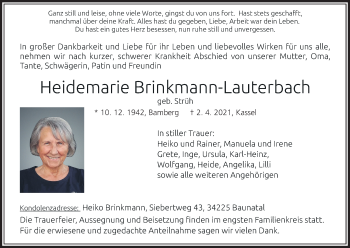 Anzeige von Heidemarie Brinkmann-Lauterbach von MGO