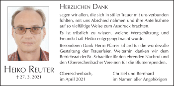 Anzeige von Heiko Reuter von MGO