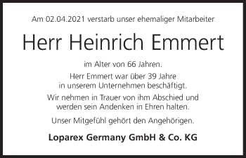 Anzeige von Heinrich Emmert von MGO