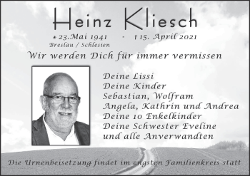 Anzeige von Heinz Kliesch von MGO