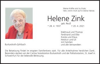 Anzeige von Helene Zink von MGO