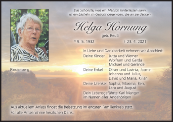 Anzeige von Helga Hornung von MGO