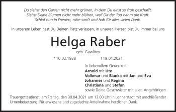 Anzeige von Helga Raber von MGO