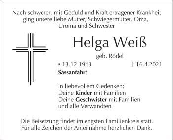 Anzeige von Helga Weiß von MGO