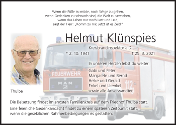 Anzeige von Helmut Klünspies von MGO