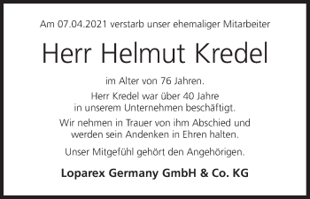 Anzeige von Helmut Kredel von MGO