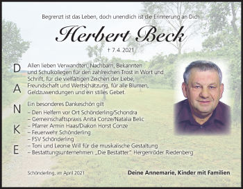 Anzeige von Herbert Beck von MGO