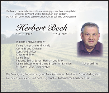 Anzeige von Herbert Beck von MGO