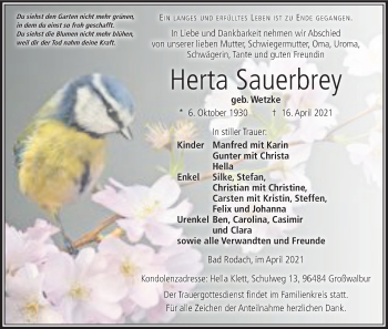Anzeige von Herta Sauerbrey von MGO