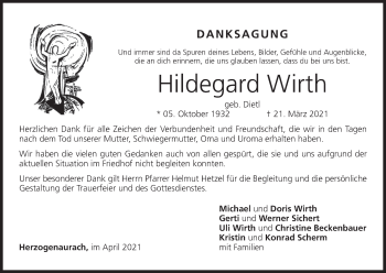 Anzeige von Hildegard Wirth von MGO