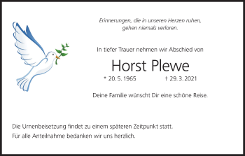 Anzeige von Horst Plewe von MGO