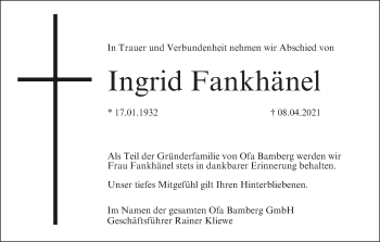 Anzeige von Ingrid Fankhänel von MGO