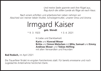 Anzeige von Irmgard Kaiser von MGO