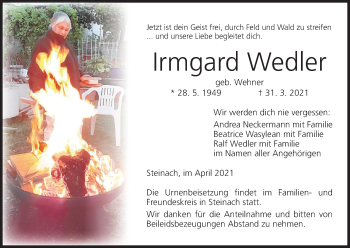 Anzeige von Irmgard Wedler von MGO