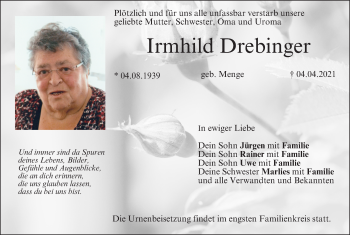 Anzeige von Irmhild Drebinger von MGO
