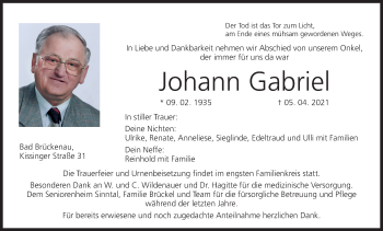 Anzeige von Johann Gabriel von MGO