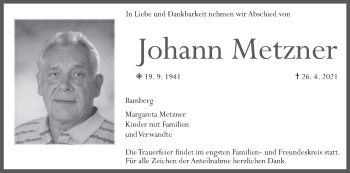 Anzeige von Johann Metzner von MGO