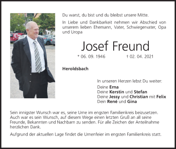 Anzeige von Josef Freund von MGO