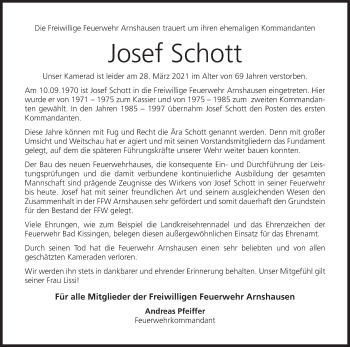 Anzeige von Josef Schott von MGO