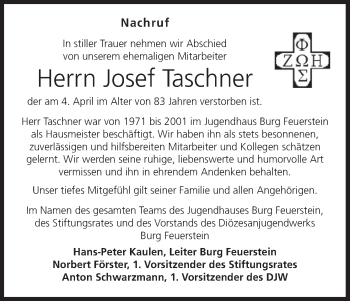 Anzeige von Josef Taschner von MGO