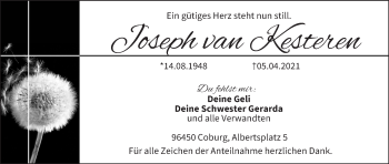 Anzeige von Joseph van Kesteren von MGO