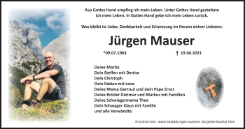 Anzeige von Jürgen Mauser von MGO