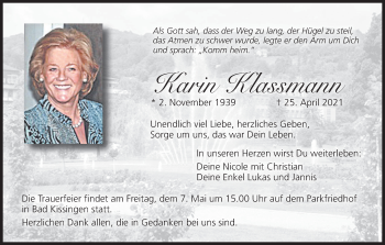 Anzeige von Karin Klassmann von MGO