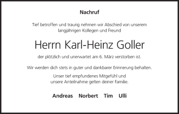 Anzeige von Karl-Heinz Goller von MGO