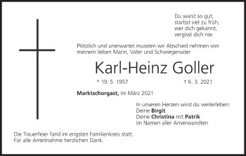 Anzeige von Karl-Heinz Goller von MGO