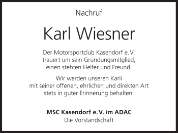 Anzeige von Karl Wiesner von MGO