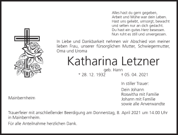 Anzeige von Katharina Letzner von MGO