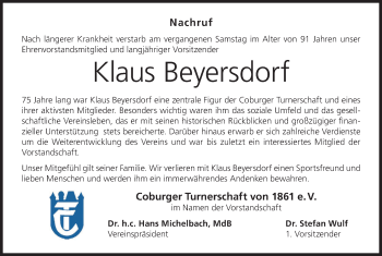 Anzeige von Klaus Beyersdorf von MGO