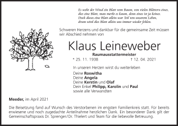 Anzeige von Klaus Leineweber von MGO