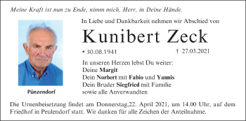 Anzeige von Kunibert Zeck von MGO