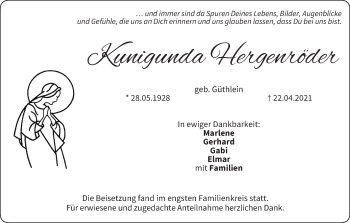 Anzeige von Kunigunda Hergenröder von MGO