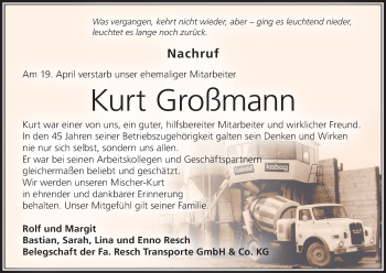 Anzeige von Kurt Großmann von MGO