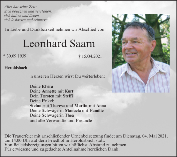 Anzeige von Leonhard Saam von MGO