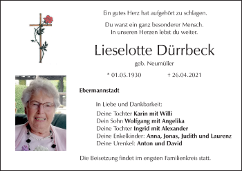 Anzeige von Lieselotte Dürrbeck von MGO