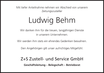 Anzeige von Ludwig Behm von MGO