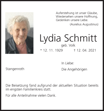 Anzeige von Lydia Schmitt von MGO