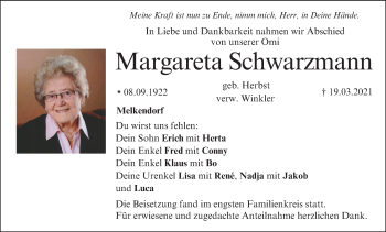 Anzeige von Margareta Schwarzmann von MGO