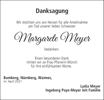 Anzeige von Margarete Meyer von MGO