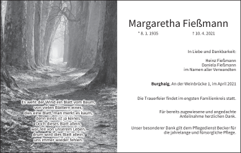 Anzeige von Margaretha Fießmann von MGO