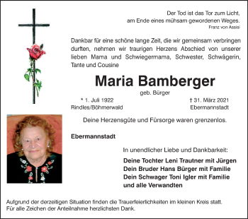 Anzeige von Maria Bamberger von MGO
