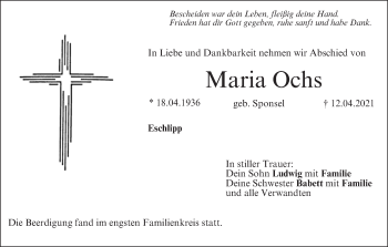 Anzeige von Maria Ochs von MGO