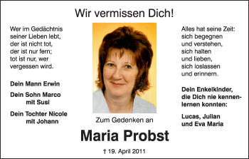 Anzeige von Maria Probst von MGO