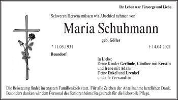 Anzeige von Maria Schuhmann von MGO